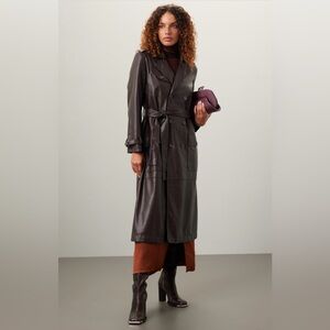 Osman Yousefzada Brown Faux Leather Jacket Ling button up Women’s Size 8 Trench